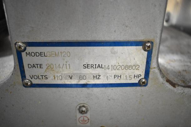 General GEM120 Commercial 20 Quart Mixer label with model, serial number, voltage, and manufacturing date details.
