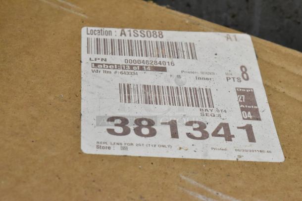 Lithonia Lighting L2GT A12 lens box with label showing location, LPN, and item details.