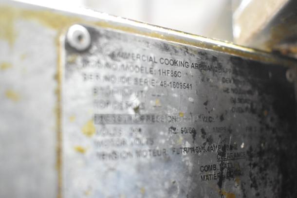 Hobart 1HF85C Commercial Floor Electric Fryer, 208V. Visible label with model and serial number 48-1609541. Marks of wear.