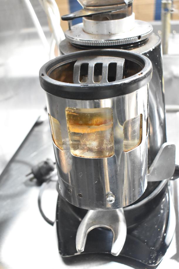 Sanremo SR50A espresso bean grinder without lid, 115 volts, 1 phase, stainless steel with visible wear, commercial countertop model.