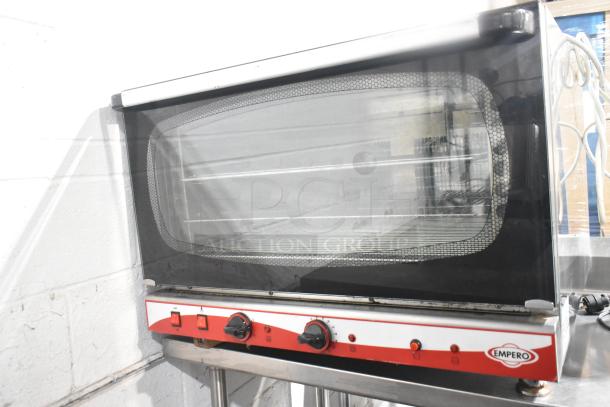 Empero EMP.PFE4-U countertop convection patisserie oven, 208V, 1 phase, clean, well-maintained, red control panel visible.
