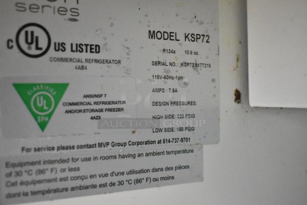 Empura KSP72 Commercial Sandwich Salad Prep Table label showing UL listing, serial number, voltage, and pressure details.