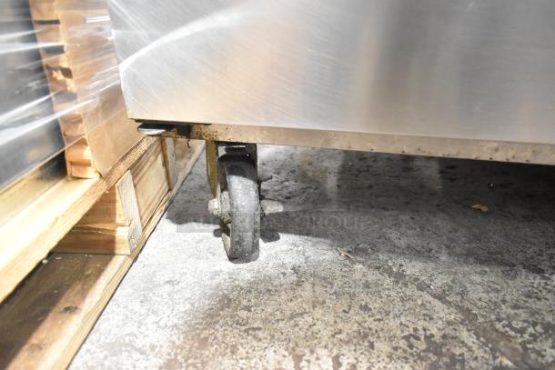 Dukers DUC48F commercial undercounter freezer with two doors on sturdy commercial casters, 115 volts, 1 phase.