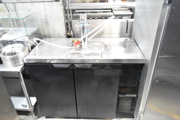 Beverage Air DD48Y-1-B kegerator, single tower, 3 taps, black finish, 115V, 1 phase, stainless steel top, good condition.