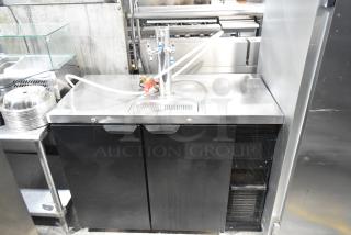 Beverage Air DD48Y-1-B kegerator, single tower, 3 taps, black finish, 115V, 1 phase, stainless steel top, good condition.