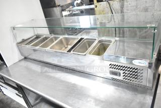 KoolMore refrigerated rail with sneeze guard, stainless steel, 115V, 1 phase, digital display, clean condition.