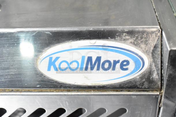 KoolMore Commercial Countertop Refrigerated Rail with Sneeze Guard, seen with logo detail. 115 Volts, 1 Phase.