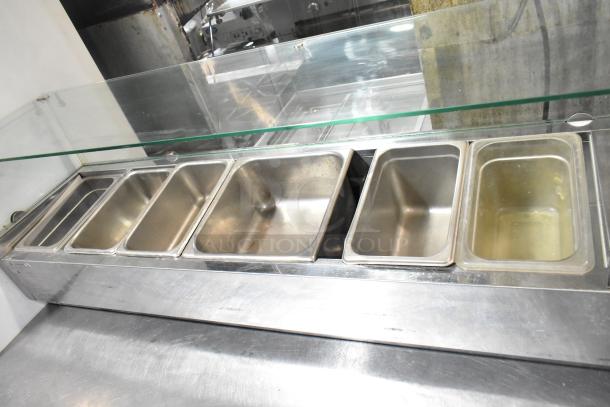 KoolMore Commercial Refrigerated Rail with sneeze guard, stainless steel, 115V, 1 Phase, five compartments, used condition.