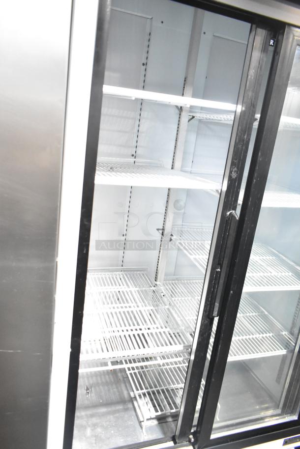 Everest EMGR33 Commercial 2 Door Cooler Merchandiser, glass doors, wire shelves, 115V, good condition.