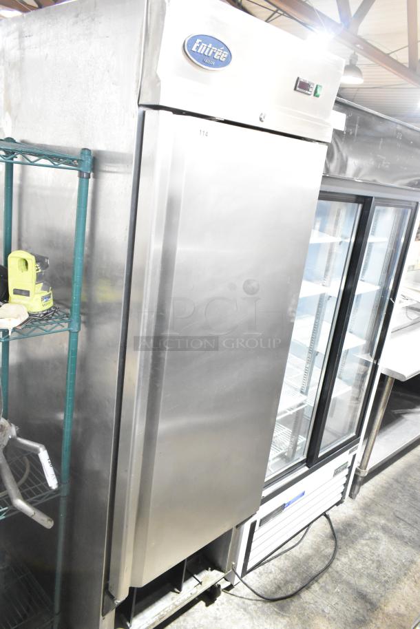 Entree CF1-S Commercial Single Door Reach In Freezer, stainless steel, on casters. 115V, 1 Phase. Good condition.
