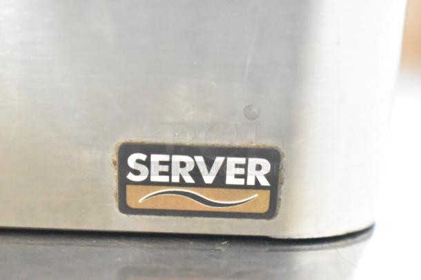 Server countertop 4-well holding bin with visible "SERVER" label. Part of 6-item auction including 5 steam pans.