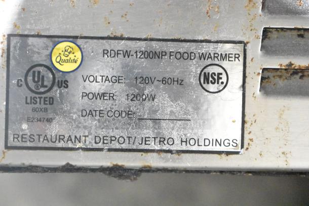 Qualite RDFW-1200NP Commercial Food Warmer with 120V, 1200W. NSF and UL listed. Rust spots visible.