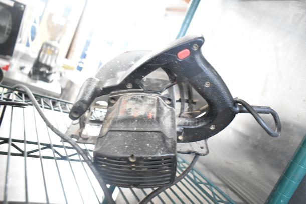 Various power tools including angle grinder, Craftsman sander, Black and Decker sander, Hitachi impact driver, Black and Decker drill, Skilsaw. Used condition.