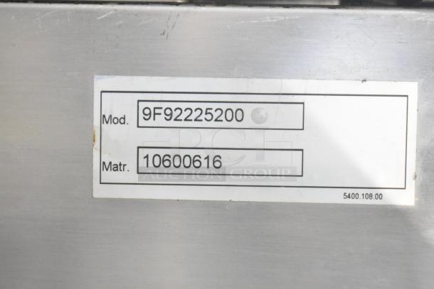 Electrolux Air-o-convect model 9F92225200 label, stainless steel, commercial convection oven identification.