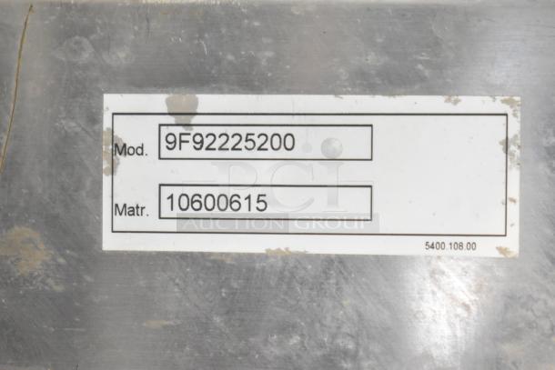 Label with model number 9F92225200 and serial number 10600615 on Electrolux commercial convection oven.