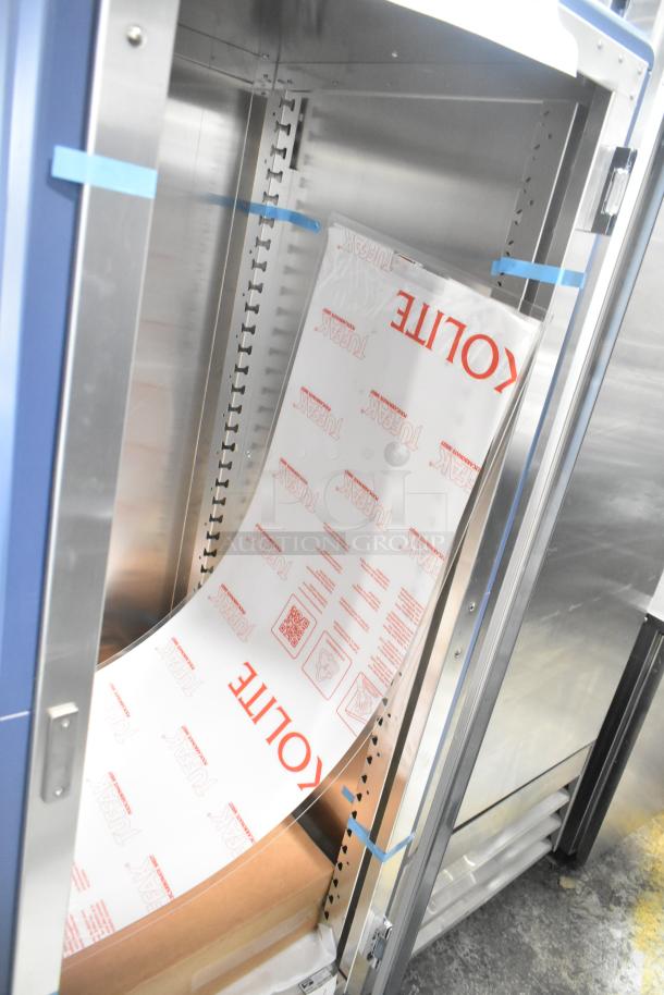 Brand new Metro C539-HLFC-U C5 insulated hot holding cabinet, scratch and dent, missing glass, on commercial casters.