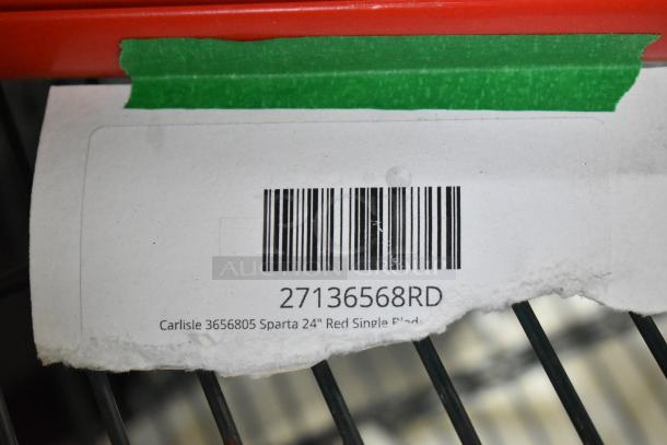 Barcode label showing "27136568RD" for Carlisle 3656805 Sparta 24" Red Single Blade Rubber Squeegee with Plastic Frame.
