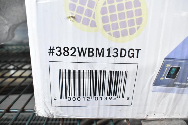 New Carnival King WBM13DGT Belgian Waffle Maker, digital controls, 120V, non-stick, scratch and dent, barcode visible.