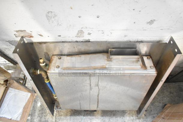 Metal piece with connectors and brackets, includes a blue poly rack. Condition appears used. Part of a mixed auction lot.