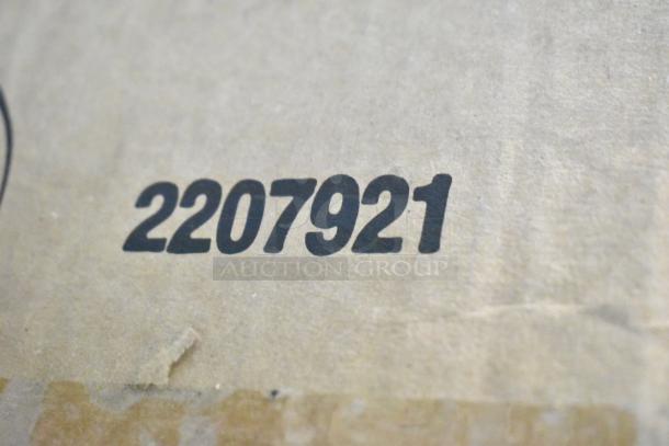 Cardboard box with "2207921" printed in black, indicating packaging for a Rubbermaid 2202527 housekeeping cart.