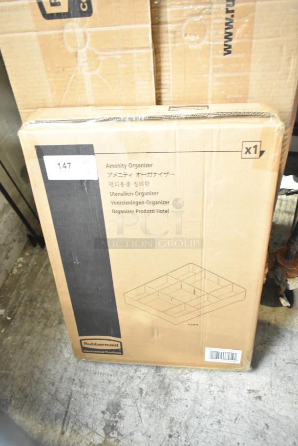 Brand new Rubbermaid® 2124078 Amenity Organizer in box. Scratch and dent condition. For Rubbermaid® housekeeping carts.