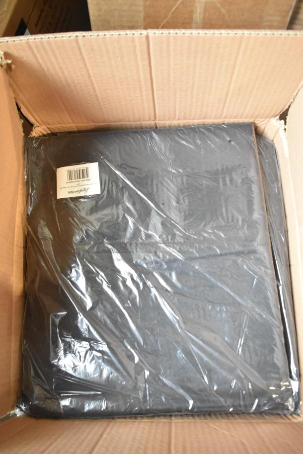 Brand new linen tablecloth, model 90132-030111, size 90x132 inches, in packaging with barcode visible.