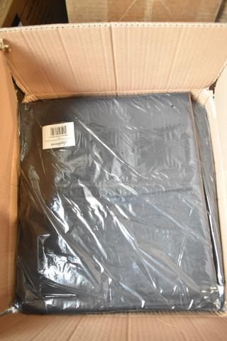 Brand new linen tablecloth, model 90132-030111, size 90x132 inches, in packaging with barcode visible.