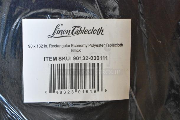 2 new 90x132 inch black rectangular linen tablecloths, item SKU 90132-030111. Scratch and dent condition.