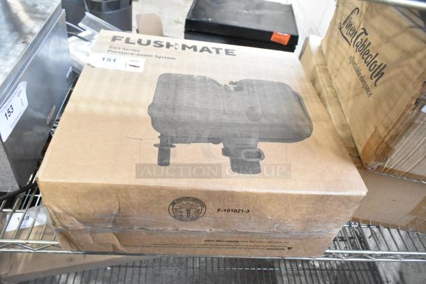 Brand new Flushmate M-101526-F3B 501A/501B 1.6 GPF system, in box, shows minor box wear, with push button feature.