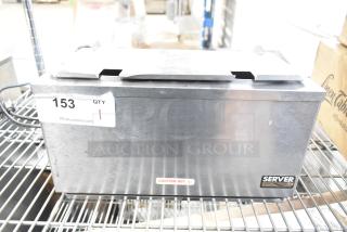 Server DI-2 92020 3 Qt. Double Cone Dip Warmer, stainless steel, 120 volts, 1 phase, shown with caution label.