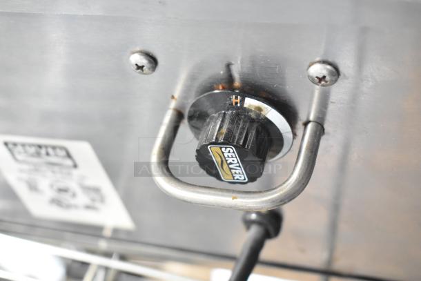 Server DI-2 92020 dip warmer, 3 qt. capacity, adjustable knob, 120 volts, 1 phase, stainless steel, good condition.