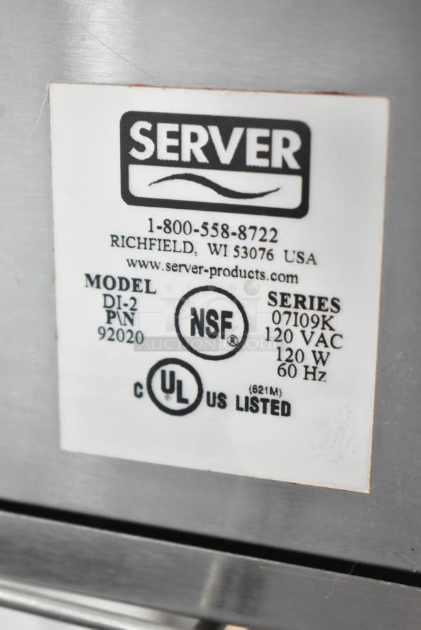 Server DI-2 92020 3 Qt. Double Cone Dip Warmer, 120V, 1 Phase; includes NSF and UL labels with model and series details.