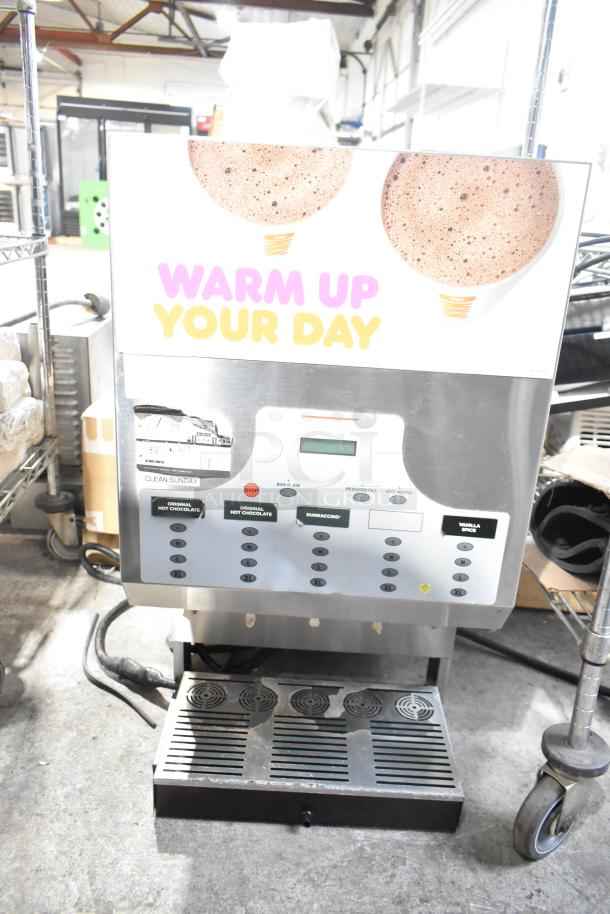 Bunn IMIX-5 commercial cappuccino machine, stainless steel, with digital controls. "Warm Up Your Day" label. 120/208-240V, 1 Phase.
