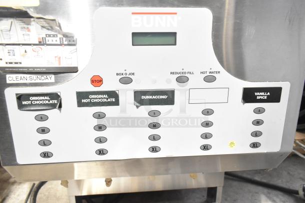 Bunn IMIX-5 Commercial Cappuccino Machine with programmable buttons, 120/208-240V, 1 Phase. Labels show drink options.