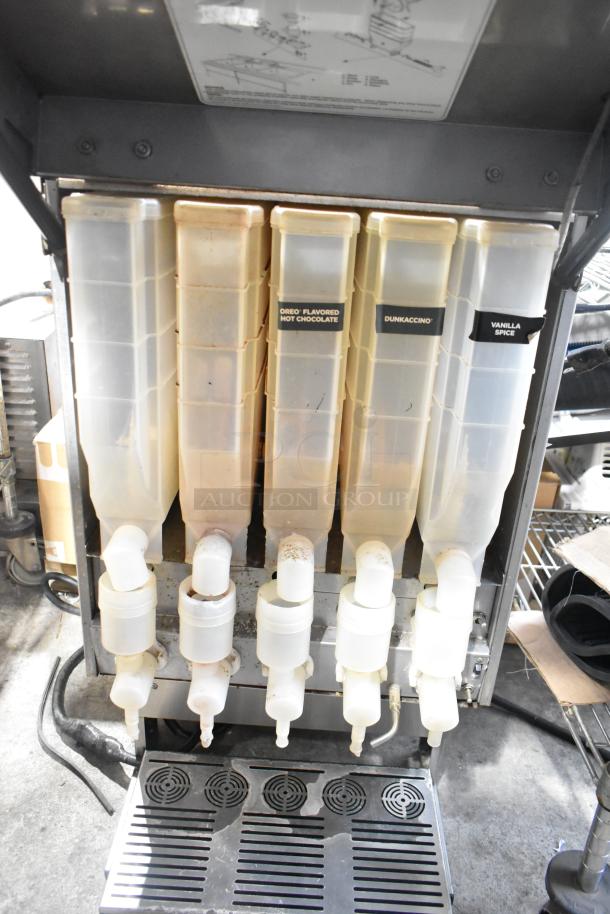 Bunn IMIX-5 Commercial Cappuccino Machine, 5-flavor dispenser, countertop model, 120/208-240V, visible labeled canisters.