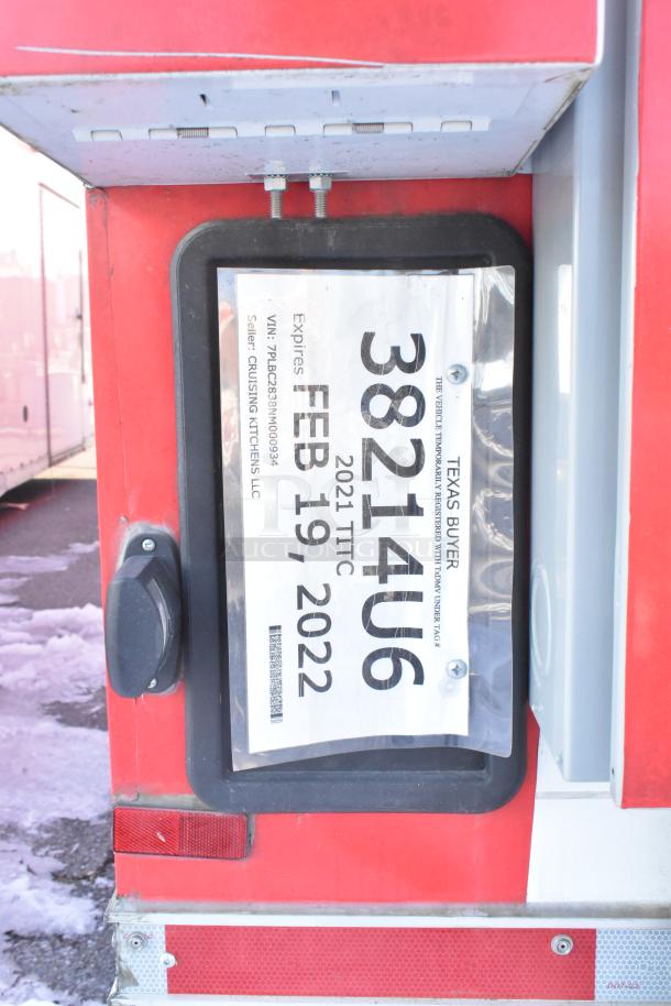 2021 Titanium Cargo 8.5' x 28' trailer, previously a Wendy's ghost kitchen. Includes tags with temporary registration expiring Feb 19, 2022.