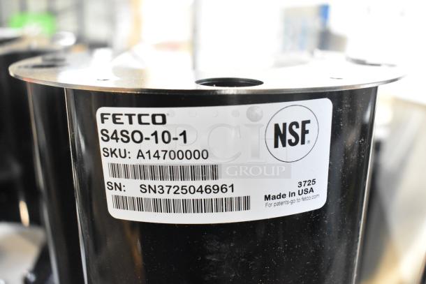 Fetco S4SO-10-1 beverage dispenser base, SKU A14700000, NSF certified, Made in USA, serial SN3725046961.