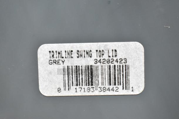 Gray Trimline Swing Top Lid with barcode and item number 34202423. Set includes 6 items, featuring Winco steam pan lids.
