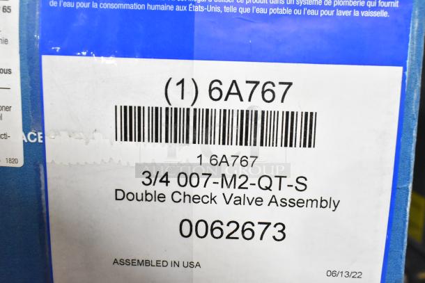 Watts 6A767 3/4 007-M2-QT-S Double Check Valve Assembly, scratch and dent, new condition, assembled in USA.