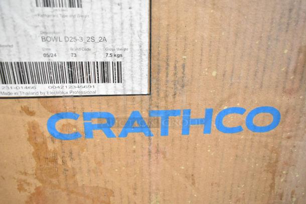 Brand new Crathco 385600907 beverage dispenser kit box showing label with product details and Electrolux branding.