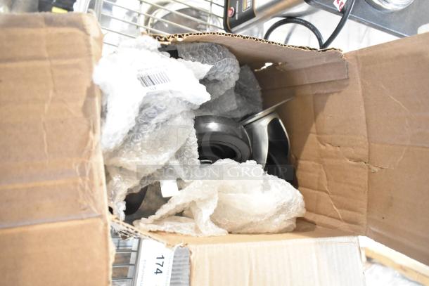 Lot of 351CASTER6 Cooking Performance Group 4 3/4" range casters, 6/set, in original packaging with some visible dents.