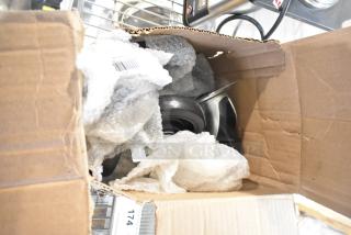 Lot of 351CASTER6 Cooking Performance Group 4 3/4" range casters, 6/set, in original packaging with some visible dents.