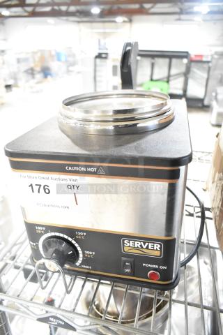 Server FSPW-SS 81140 Supreme 3 Qt. Hot Topping Warmer with pump, 120 Volts. Features temperature control, stainless steel build.