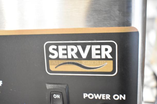 Server FSPW-SS 81140 Supreme 3 Qt. Hot Topping Warmer, 120V, with pump, power switch visible, stainless steel.