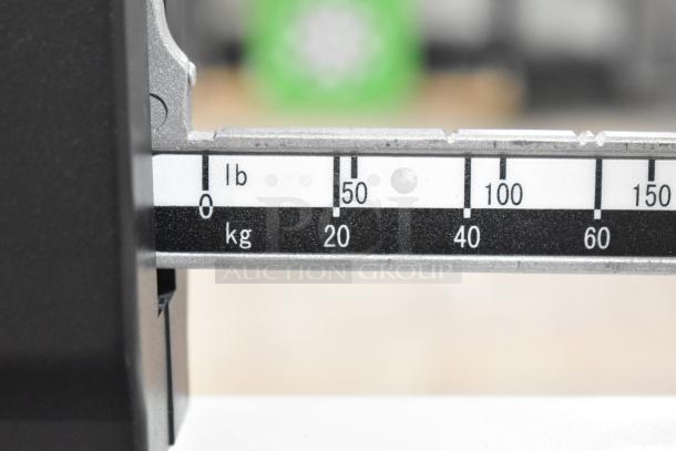Galaxy Floor Style Scale, close-up of weight measurement display showing increments in pounds and kilograms, indicating precision design.