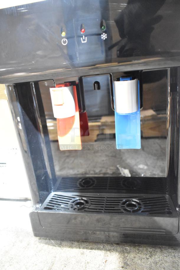 Avalon A1CTWTRCLRBLK countertop water cooler dispenser with hot and cold spouts, top loading, black finish, 115V, 1 phase.
