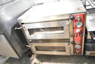 Avantco 177DPO18DD double deck countertop pizza/bakery oven with two chambers, visible controls, and cooking stones.