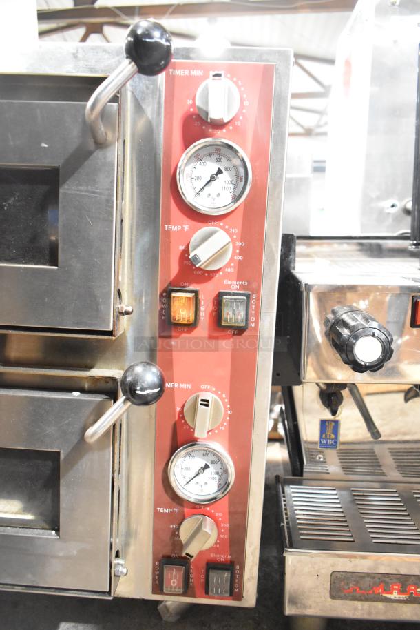 Avantco 177DPO18DD double deck countertop oven, dual chambers with cooking stones, temperature and timer controls, 240V.