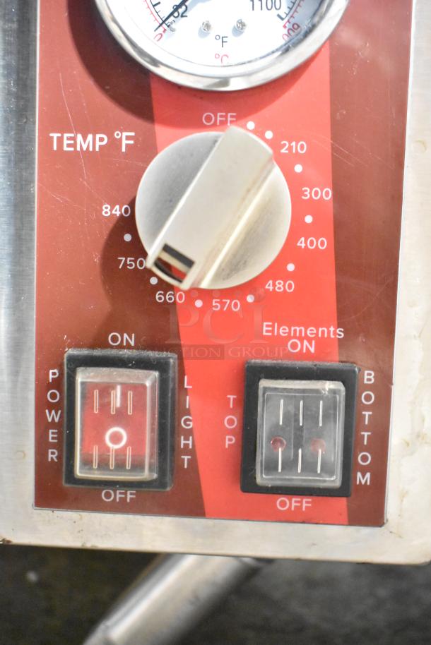 Avantco 177DPO18DD oven control panel with temperature dial, power switch, and element indicators. Clean and functional.