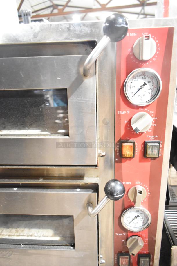 Avantco Double Deck Countertop Pizza/Bakery Oven, model 177DPO18DD, with two chambers, cooking stones, and controls.